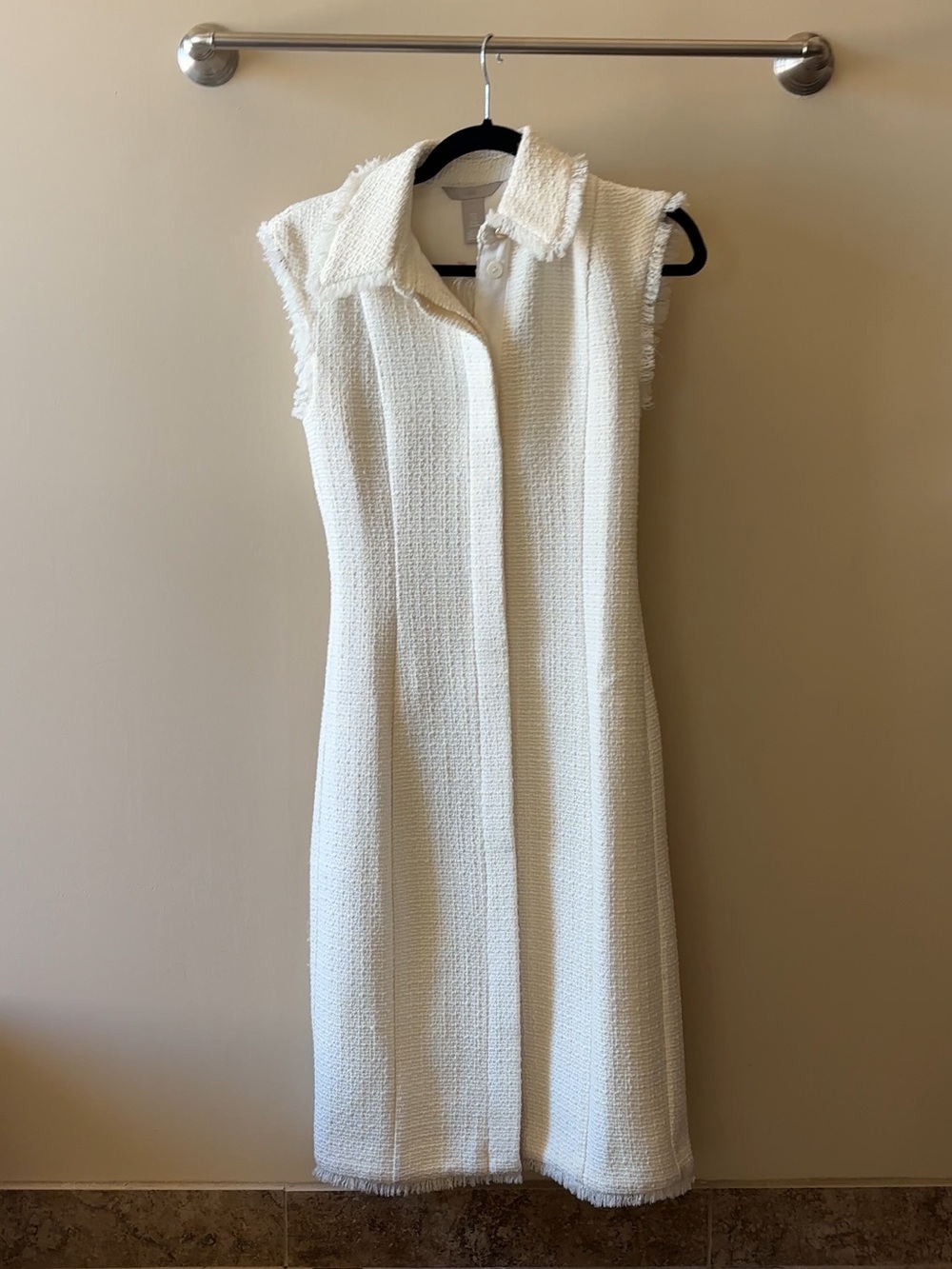H&M Ivory Bouclé Tweed Wool Blend Midi Dress XS